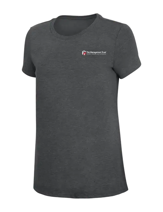 Womens Simply Soft Charcoal 4.5oz Poly/Combed Ring Spun Cotton T-Shirt w/The Management Trust Logo