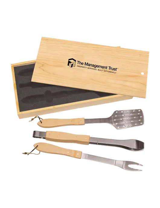 Wood BBQ Gift Set w/The Management Trust Logo
