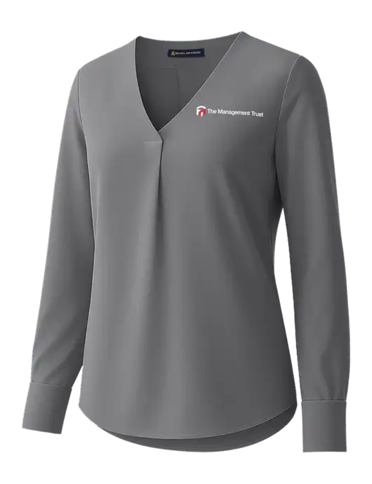 Brooks Brothers Womens Medium Grey Open-Neck Satin Blouse  w/The Management Trust Logo