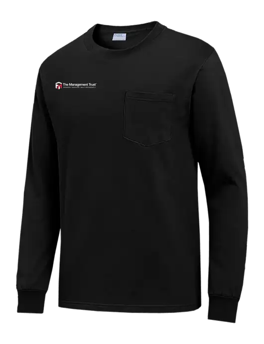 Black Long Sleeve Heavyweight 6.1 oz Pocket T-Shirt w/The Management Trust Logo