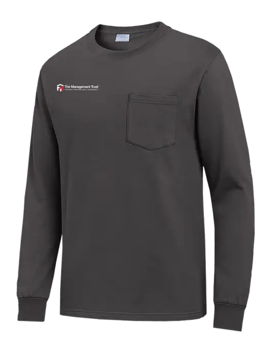 Charcoal Long Sleeve Heavyweight 6.1 oz Pocket T-Shirt w/The Management Trust Logo