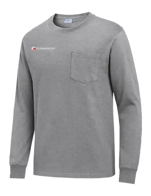 Medium Grey Heather Long Sleeve Heavyweight 6.1 oz Pocket T-Shirt w/The Management Trust Logo