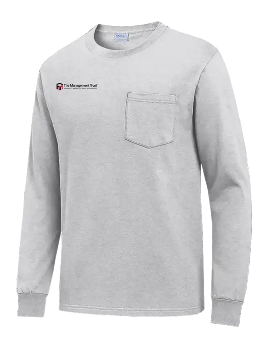 Light Grey Heather Long Sleeve Heavyweight 6.1 oz Pocket T-Shirt w/The Management Trust Logo