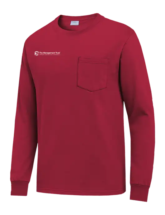 Red Long Sleeve Heavyweight 6.1 oz Pocket T-Shirt w/The Management Trust Logo