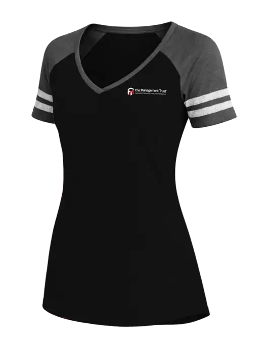 Womens Black/Charcoal Heather V-Neck Game Tee w/The Management Trust Logo