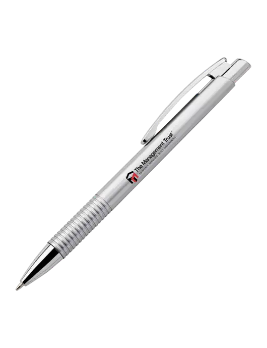 Malay Silver Ballpoint Pen - Blue Ink w/The Management Trust Logo
