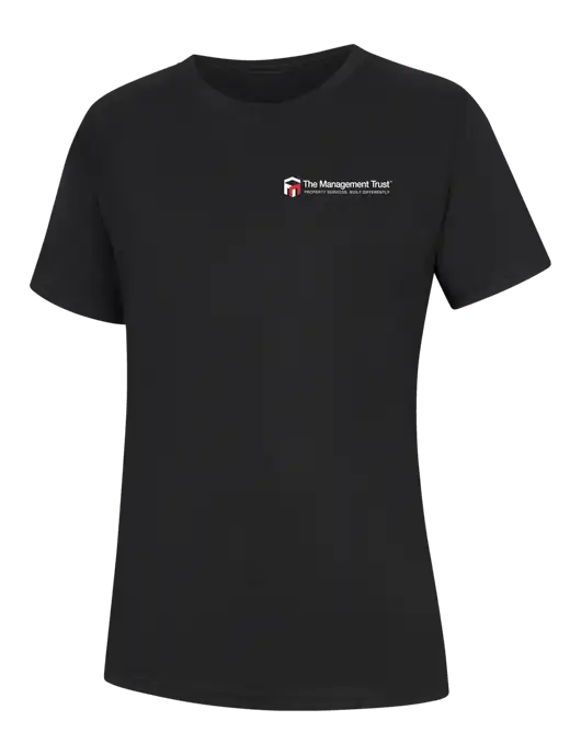 Womens Black Core Blend Tee w/The Management Trust Logo