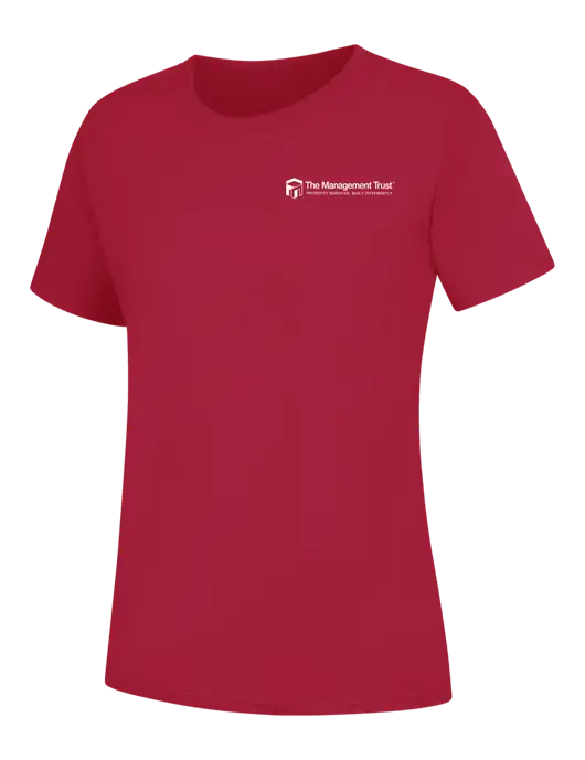 Womens Red Core Blend Tee w/The Management Trust Logo