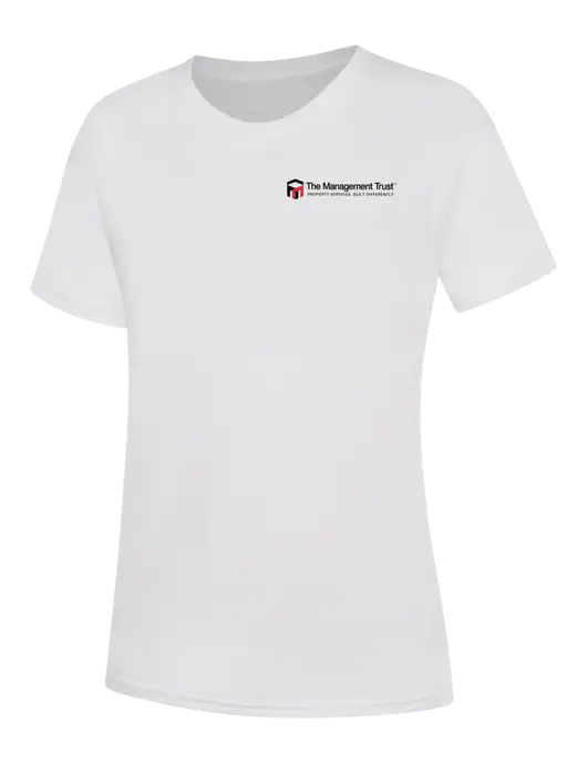 Womens White Core Blend Tee w/The Management Trust Logo