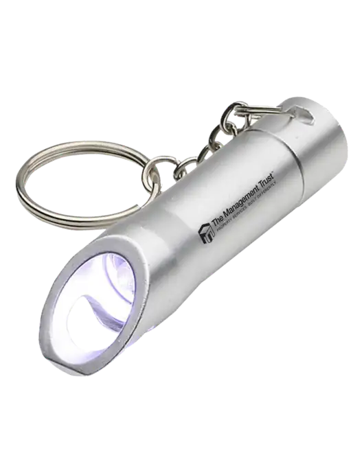 Silver Pocket LED Flashlight with Bottle Opener & Keychain w/The Management Trust Logo