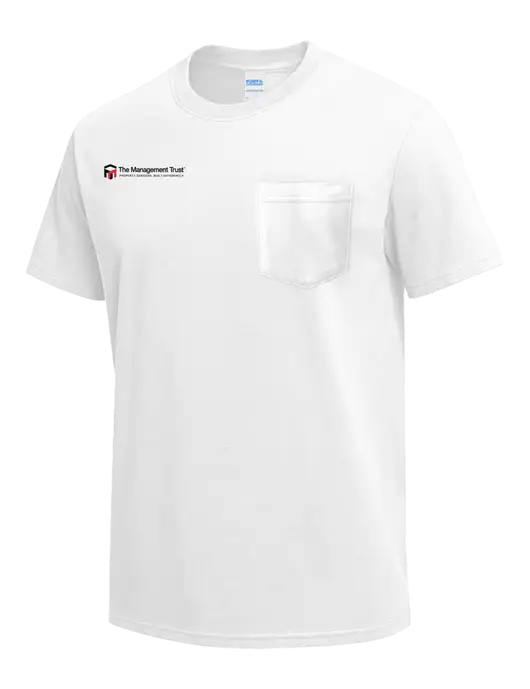 White Heavyweight 6.1 oz Pocket T-Shirt w/The Management Trust Logo
