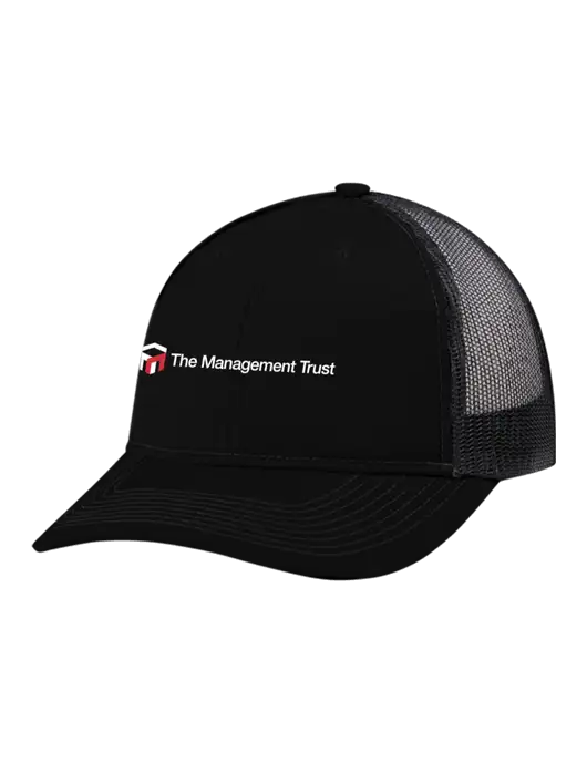 Snapback Ponytail Trucker Cap Black w/Black Mesh w/The Management Trust Logo