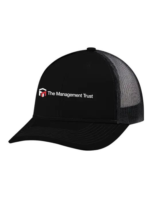 Snapback Ponytail Trucker Cap Black w/Black Mesh w/The Management Trust Logo