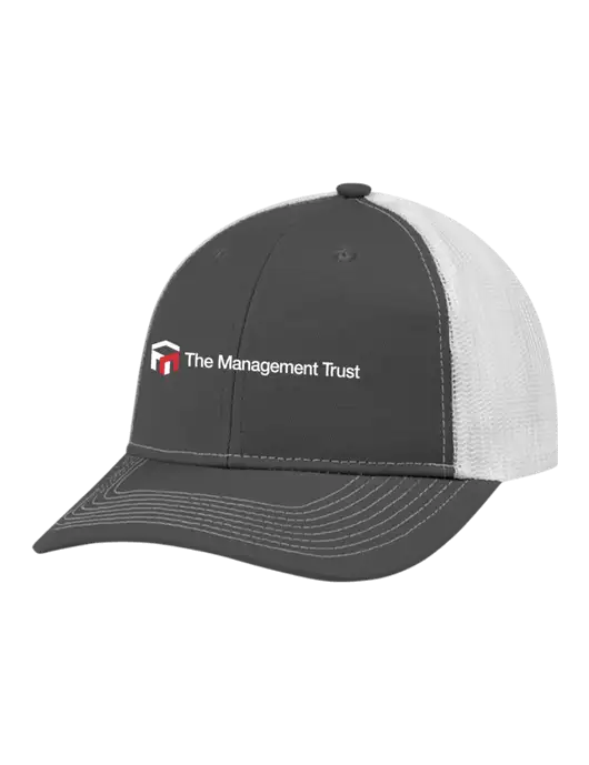 Snapback Ponytail Trucker Cap Dark Grey w/White Mesh w/The Management Trust Logo