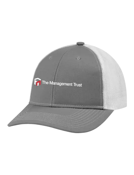 Snapback Ponytail Trucker Cap Light Medium Heather Grey w/White Mesh w/The Management Trust Logo