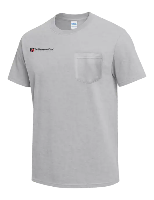 Light Grey Heather Heavyweight 6.1 oz Pocket T-Shirt w/The Management Trust Logo