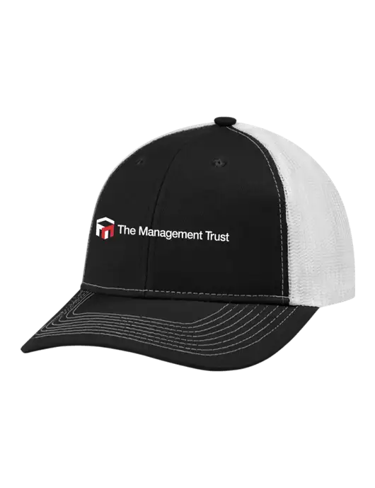 Snapback Ponytail Trucker Cap Black w/White Mesh w/The Management Trust Logo