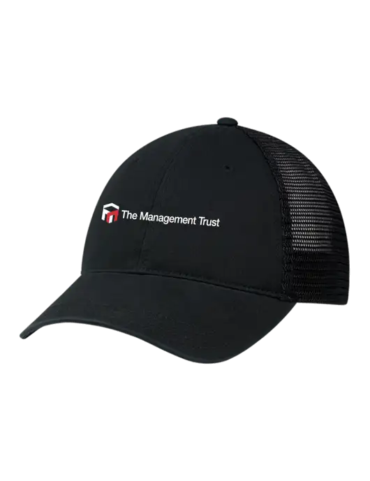 Richardson 111 Garment Washed Trucker Cap Black w/Black Mesh w/The Management Trust Logo