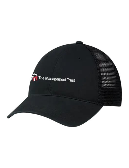 Richardson 111 Garment Washed Trucker Cap Black w/Black Mesh w/The Management Trust Logo