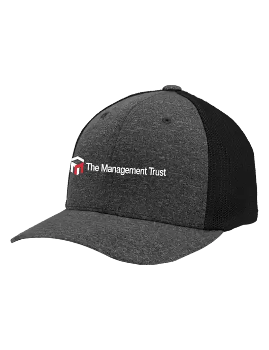 Flexfit Black/Dark Charcoal Heather Melange Mesh Back Trucker Cap w/The Management Trust Logo
