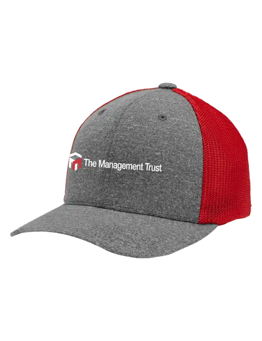 Flexfit Red/Medium Grey Heather Melange Mesh Back Trucker Cap w/The Management Trust Logo