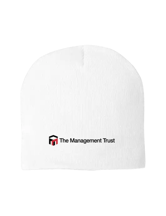 Solid White Element Knit Beanie w/The Management Trust Logo