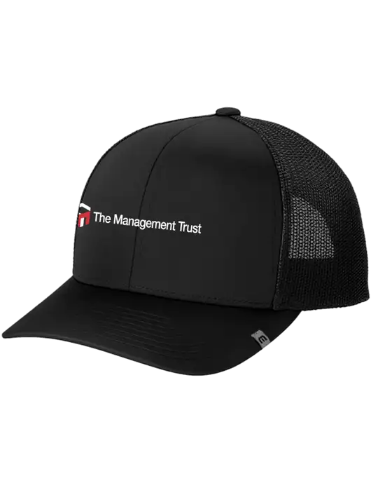 TravisMathew Black Cruz Trucker Cap w/The Management Trust Logo