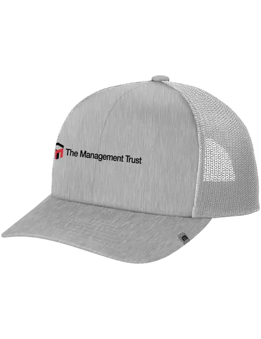 TravisMathew Light Medium Grey Heather Cruz Trucker Cap w/The Management Trust Logo