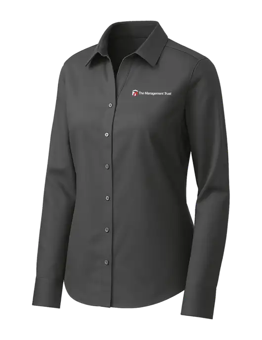 Brooks Brothers Womens Dark Grey Wrinkle-Free Stretch Pinpoint Shirt w/The Management Trust Logo
