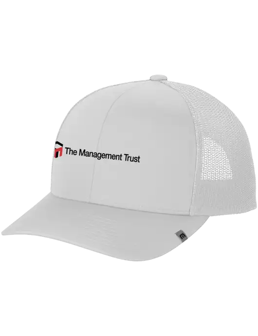 TravisMathew White Cruz Trucker Cap w/The Management Trust Logo
