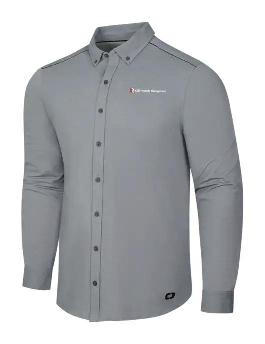 OGIO Medium Grey Heather Modern Code Stretch Button-Up Shirt w/K&R Property Management Logo