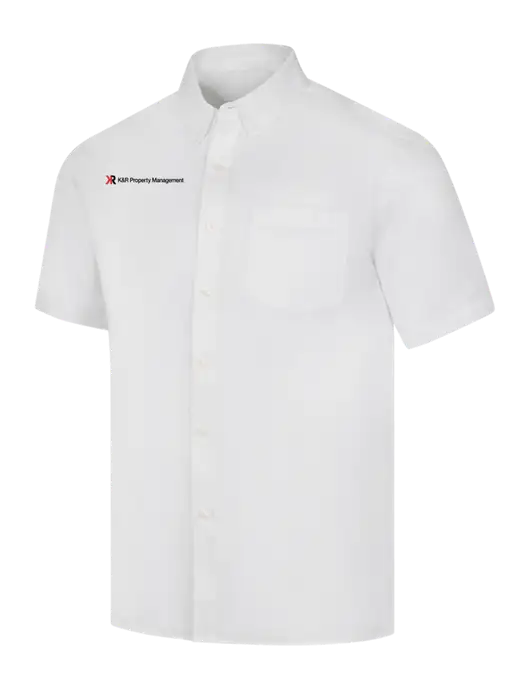 Short Sleeve White Superpro React Twill Shirt w/K&R Property Management Logo