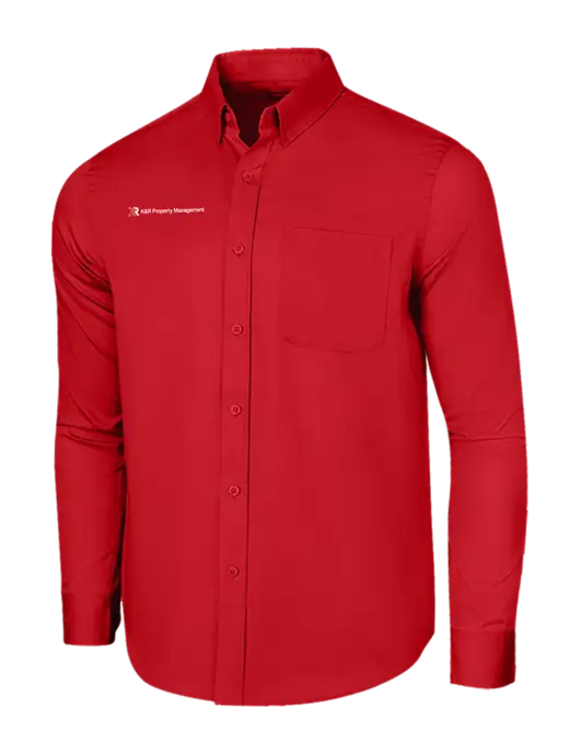 Long Sleeve Red Superpro React Twill Shirt w/K&R Property Management Logo