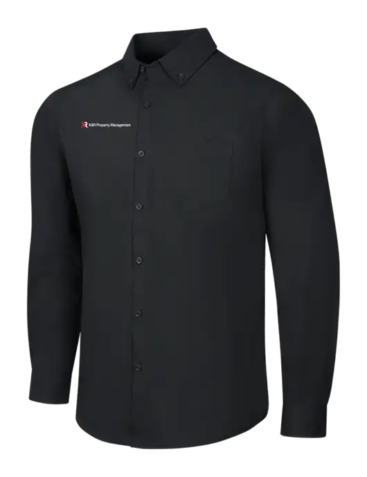 Black Long Sleeve Carefree Poplin Shirt w/K&R Property Management Logo