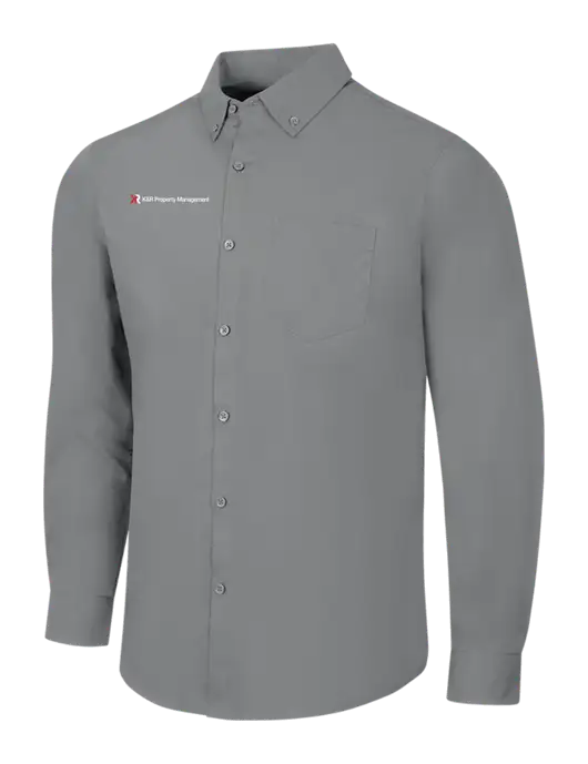 Medium Grey Long Sleeve Carefree Poplin Shirt w/K&R Property Management Logo