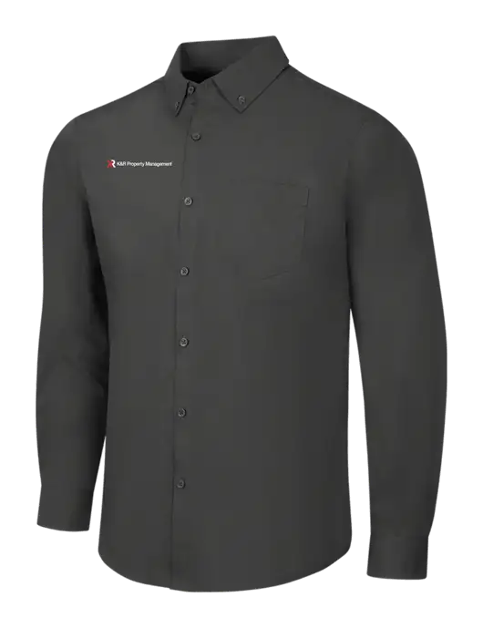 Dark Grey Long Sleeve Carefree Poplin Shirt w/K&R Property Management Logo