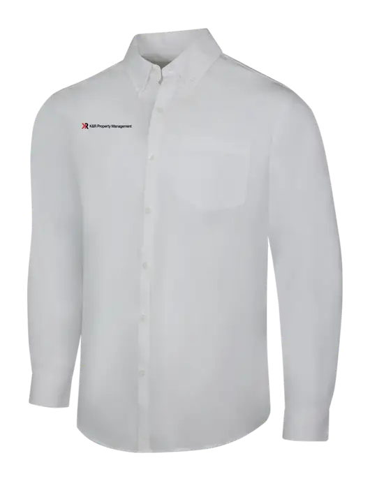 White Long Sleeve Carefree Poplin Shirt w/K&R Property Management Logo