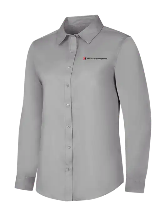 Light Grey Womens Long Sleeve Superpro React Twill Shirt w/K&R Property Management Logo