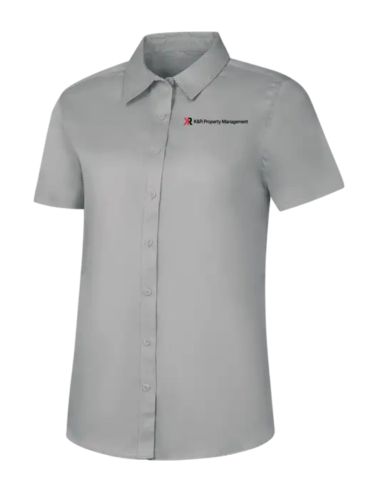 Womens Light Grey Short Sleeve Superpro React Twill Shirt w/K&R Property Management Logo