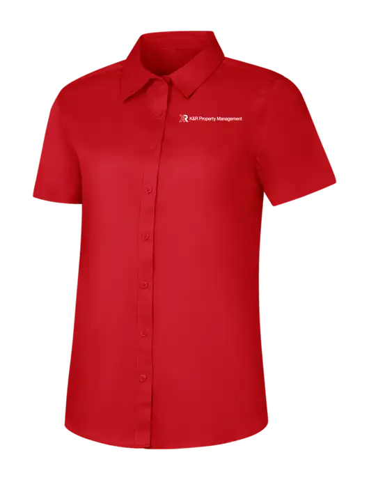 Womens Red Short Sleeve Superpro React Twill Shirt w/K&R Property Management Logo