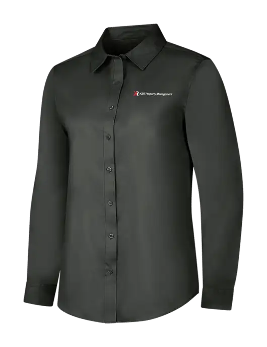 Dark Grey Womens Long Sleeve Superpro React Twill Shirt w/K&R Property Management Logo