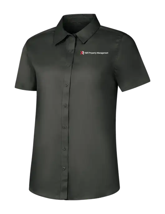 Womens Dark Grey Short Sleeve Superpro React Twill Shirt w/K&R Property Management Logo