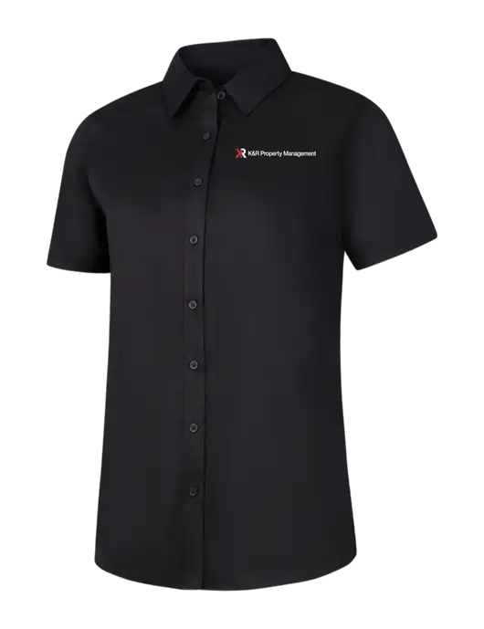Womens Black Short Sleeve Superpro React Twill Shirt w/K&R Property Management Logo