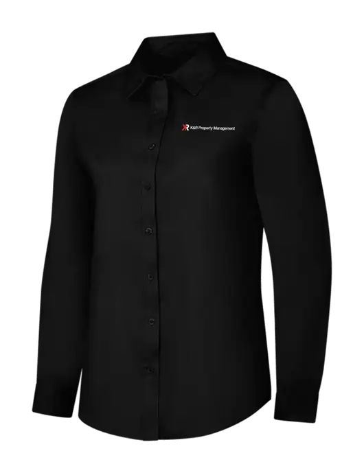 Womens Black Long Sleeve Superpro React Twill Shirt w/K&R Property Management Logo