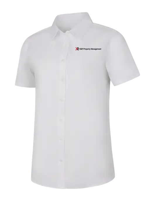Womens White Short Sleeve Superpro React Twill Shirt w/K&R Property Management Logo