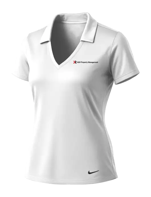 NIKE White Womens Dri-Fit Vertical Mesh Polo w/K&R Property Management Logo