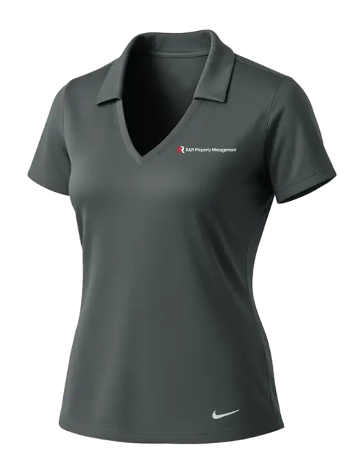 NIKE Dark Grey Womens Dri-Fit Vertical Mesh Polo w/K&R Property Management Logo