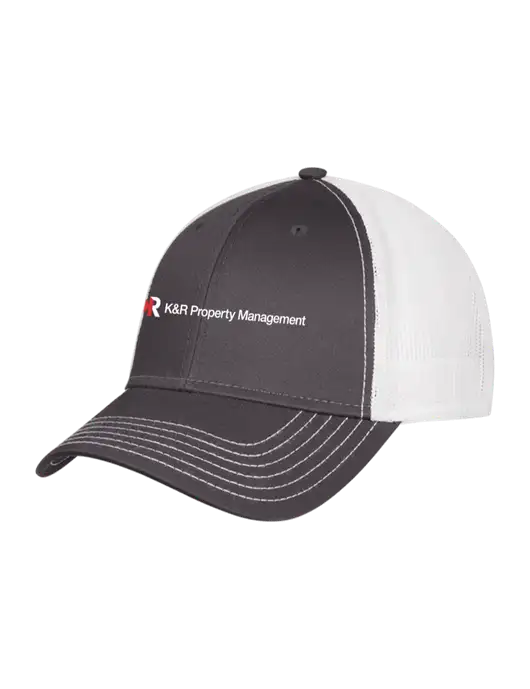 Dark Grey/White Mesh Trucker Cap Snap Back w/K&R Property Management Logo