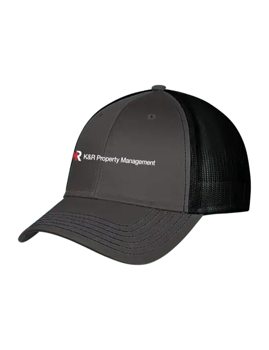 Charcoal & Black Mesh Trucker Cap Snap Back w/K&R Property Management Logo
