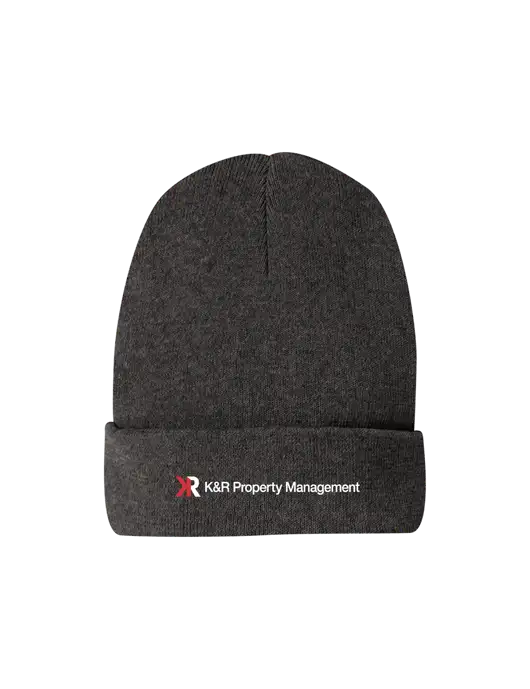 Recycled Charcoal Heather Beanie w/K&R Property Management Logo